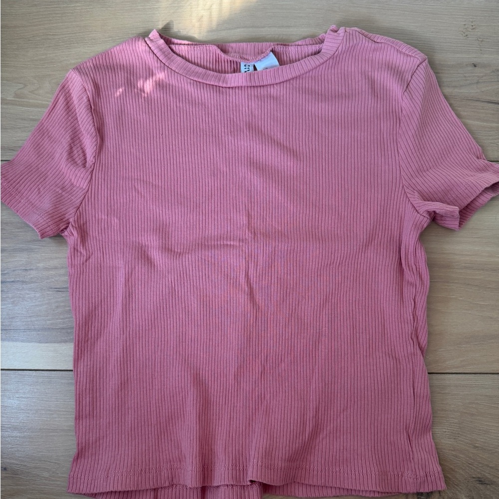Divided Pink Ribbed Short Sleeve Top